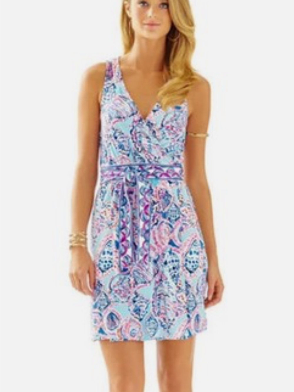 Lily Pulitzer Bellina Wrap Sleeveless Printed Dress in Aqua & Pink
